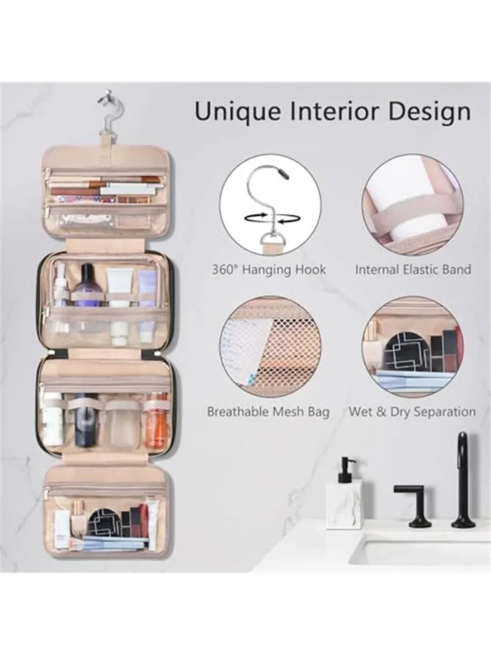 Toiletry Bag for Women, Hanging Travel Toiletry Bag with Jewelry Organizer